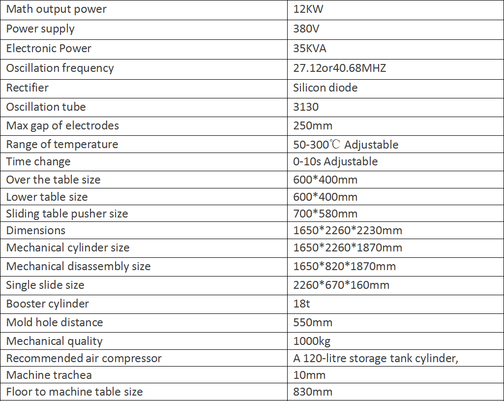 12KW Toothbrush High Frequency Welding And Cutting Machine Parameter