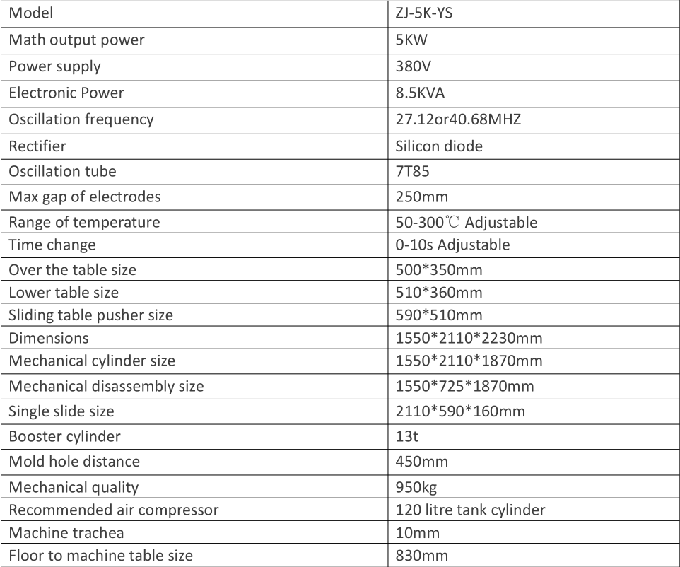 5KW Toothbrush High Frequency Welding And Cutting Machine Parameter